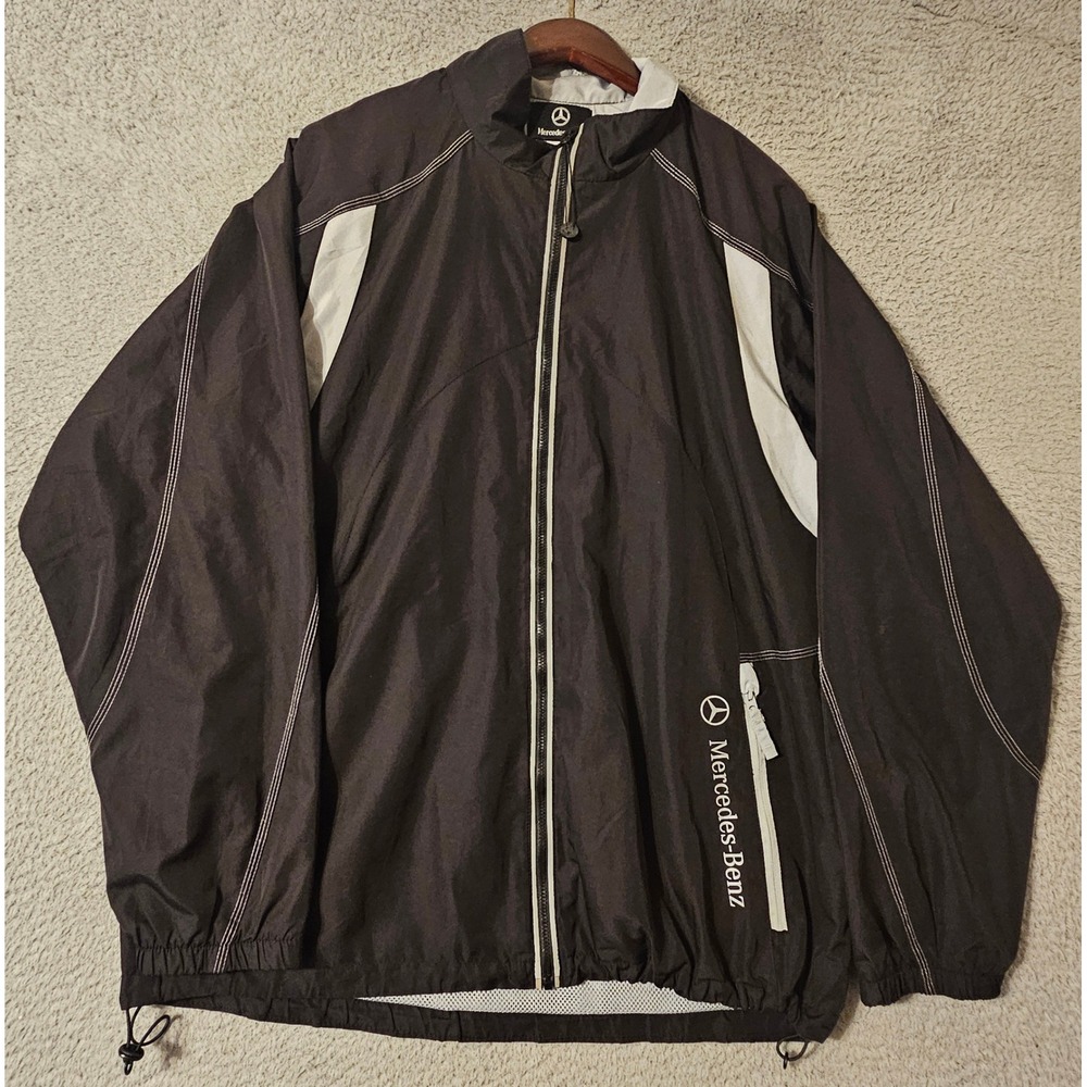 Mercedes-Benz Mens Windbreaker Jacket Black Grey Full Zip Mesh Lined Large EZEMO